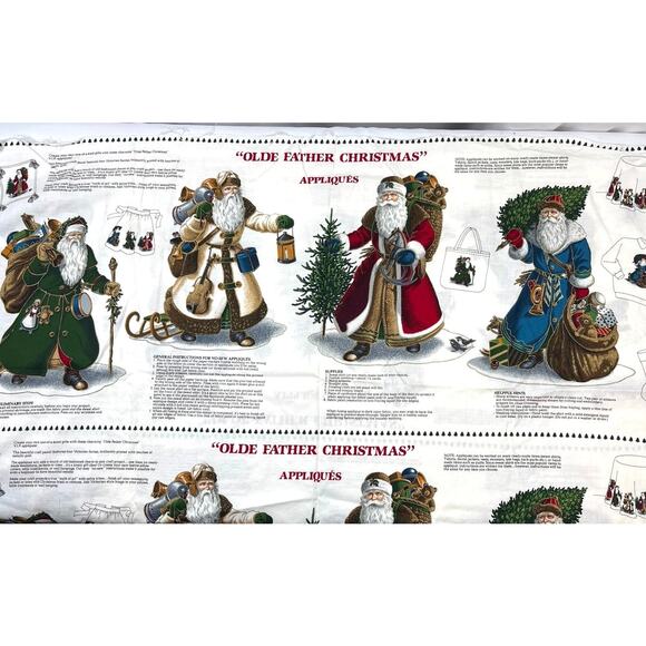Cranston VIP "Olde Father Christmas" Appliqué Panels Set of Three Panels 1980s - Picture 1 of 6